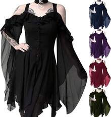 FRMUIC Renaissance Gothic Dress For Women Halloween Plus Size Witch Costume Butterfly Sleeve Medieval Steampunk Cosplay Dress - 03-Váy cổ điển màu xanh navy - Xem 6