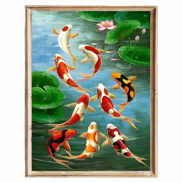 1pc Vibrant Koi Fish And Lotus Flower Canvas Wall Art - Abstract Wall Mural Decor, Suitable For Porch, Bedroom, Living Room - High Definition Printing, Frameless Modern Home Decor
