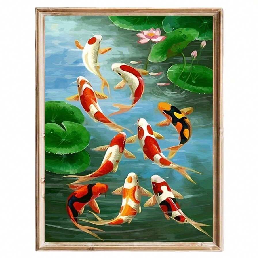 1pc Vibrant Koi Fish And Lotus Flower Canvas Wall Art - Abstract Wall Mural Decor, Suitable For Porch, Bedroom, Living Room - High Definition Printing, Frameless Modern Home Decor