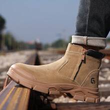 GUYISA Welder's Protective Shoes, High-Top Heat-Resistant Anti-Spark, Steel Toe Anti-Crush Anti-Puncture, Side Zipper Easy On/Off, Genuine Leather Breathable All-Season Work Shoes, Soft Rubber Sole - Brown - View 7