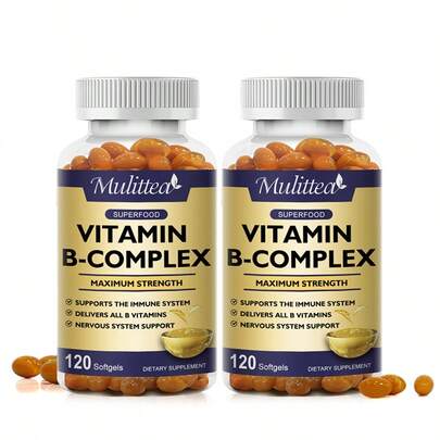 MULITTEA (2 Pack)Vitamin B Complex Capsule - With Vitamin C,B12,B6,B2 - Reduce Stress & Energy Complex Supplement - 120 Capsules