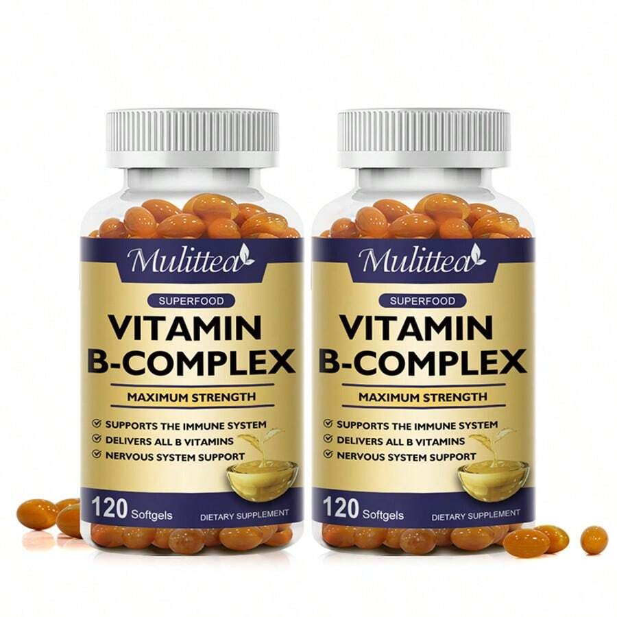 MULITTEA (2 Pack)Vitamin B Complex Capsule - With Vitamin C,B12,B6,B2 - Reduce Stress & Energy Complex Supplement - 120 Capsules - 2 Pack(240pcs) - 查看 1