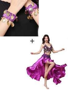 1 Pair Belly Dance Metal Coin Bracelet Belly Dance Wrist Ankle Cuff Bracelet Chiffon Gold Coin Belly Dance Accessories - Multicolor - View 30