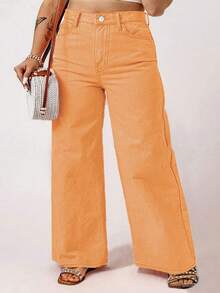 Quần ống rộng dáng suông phong cách đường phố dành cho nữ cỡ lớn, phù hợp cho việc đi làm hàng ngày và mặc đi học, mùa xuân/hè. - Màu Cam san hô - Xem 4