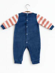 Baby Boy's Plush Embroidered Romper Baby Boy's Clothes - 藍色 - 查看 6