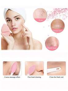 1 件粉色去黑头刷双面面部清洁 TPE 刷，多功能去角质美容工具 - 粉色 - 查看 5