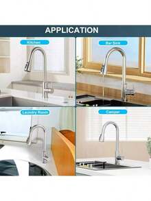 Kitchen Sink Tap, Mixer Tap With Pull-Out, 4 Modes, 360° Rotation, Flexible, High Arc, High Pressure, 1 Hole, G3/8, Single Handle Stainless Steel Taps, Nickel