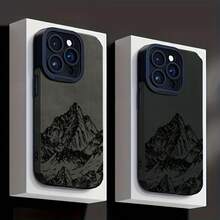 Funda de teléfono pintada a mano con vista a la montaña, adecuada para iPhone 16/16 Pro/16 Pro Max, funda de teléfono 15/14/13/12/11, de cuero sintético mate con posición precisa de orificios, a prueba de golpes, textura de gamuza retro, funda de teléfono de TPU duradera y a la moda. - Colores mixtos - Ver 8