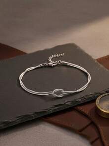 1pc Fashionable Minimalist Double-Layer Twisted Stainless Steel Snake Bone Chain Bracelet For Men, Everyday Wear