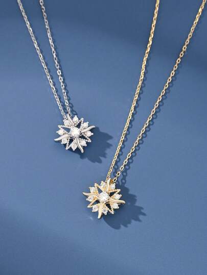 1pc S925 Sterling Silver Minimalist Snowflake Necklace, Elegant & Luxurious Design