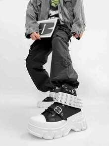 SLnU3 SLNU★3 Fashion Casual Thick Sole Elevated Punk Style Double Row Cone Decor Unisex Boots, Suitable For Outdoor, Party, Street, Campus, All Seasons - White Cones - View 8