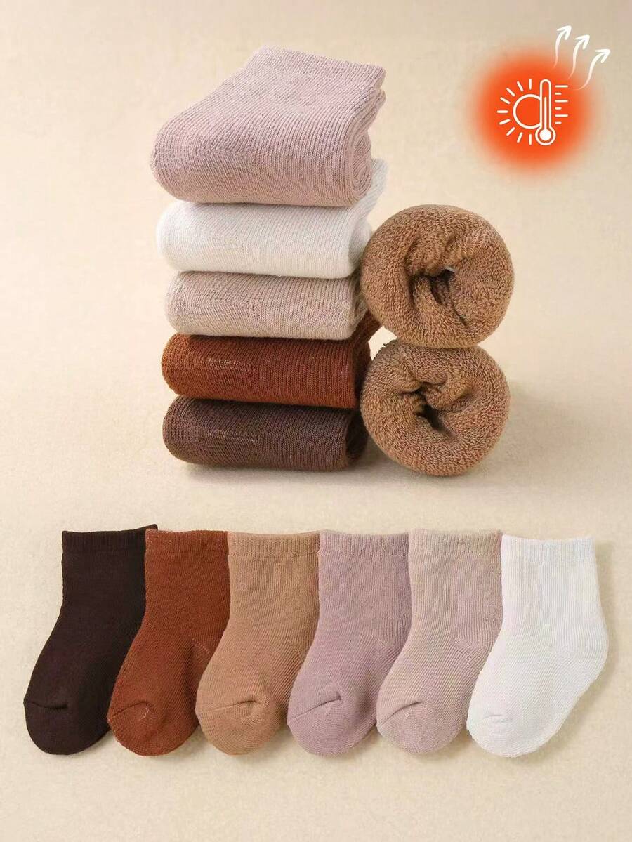 6双装秋冬婴幼儿随机糖果色休闲中筒袜保暖 - 彩色 - 查看 1