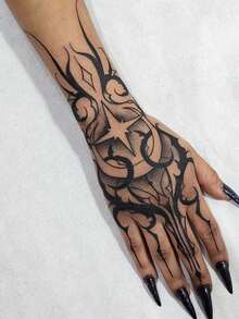 Waterproof, Sweat-Proof, Washable, Non-Reflective Temporary Tattoo Sticker. One Sheet. Bold Spirit And Devil Tattoo Pattern. And Fashionable. Suitable For People To Use Daily. - Black - View 3