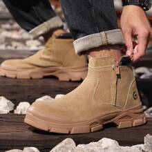 GUYISA Welder's Protective Shoes, High-Top Heat-Resistant Anti-Spark, Steel Toe Anti-Crush Anti-Puncture, Side Zipper Easy On/Off, Genuine Leather Breathable All-Season Work Shoes, Soft Rubber Sole - Brown - View 5