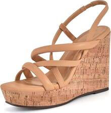 Women Platform Wedge Sandals Cork Slingback Wedges Espadrilles Heels Summer Fashionable Shoewear - Camel - View 1
