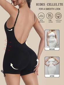 1pc Seamless Body Shaper For Women With Waist Trainer, Tummy Control, Butt Lifter, Backless, Square Collar, Bodysuit - Black - View 2