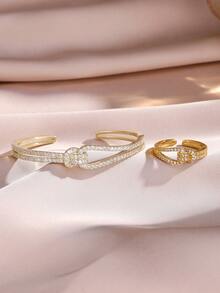 2pcs Luxury Double Circle Zirconia Bracelet & Ring Set