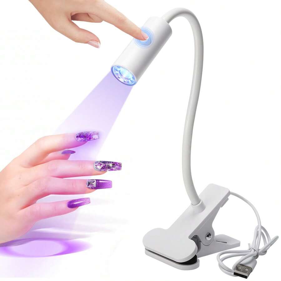 Lâmpada de Unha com Pescoço de Ganso com Clipe USB, Lâmpada de Unha LED UV para Curar Esmalte de Gel, Secador de Unha Giratório de 360° para Uso Doméstico e Salão
