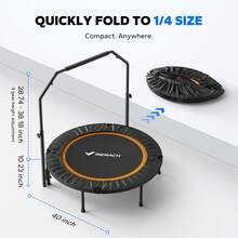 MERACH 40cm/48cm Rebounder Mini Trampoline Adult, Fitness Trampolines Max Load 150KG With Adjustable Handle, Suitable Rebounder For Adults Outdoor Workout - 40'' - Include Handle - View 6