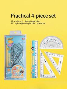 Juego de 4 reglas con diseño de niño huevo, regla de papelería para estudiantes, suministros escolares con juego de tabla triangular.