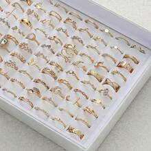 45 piezas Juego de anillos de tono dorado de lujo | Estilos surtidos con cristales y diamantes, adecuado para uso diario y ocasiones especiales, surtido aleatorio - Juego aleatorio de 45 piezas - Ver 3