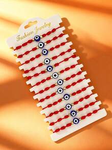 1/2/6/12件套邪眼手链套装，精致百搭的恶魔之眼幸运红绳手链，女士叠戴手链套装，Y2K手链，可调节 - 紫色眼睛 - 查看 1