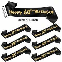Perfect Birthday Gift - Sparkling Golden Foil Sash For Ages 16,18,21,30,40,50,60 - Party Decoration