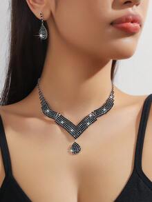 3pcs/Set Fashionable New Diamond Studded Women's Jewelry Necklace, Earrings, Elegant Women's Jewelry Set, Suitable For Women To Wear In Daily Wear, Engagement, Wedding, Party, Banquet Occasions, The Best Choice For Holiday Gifts.