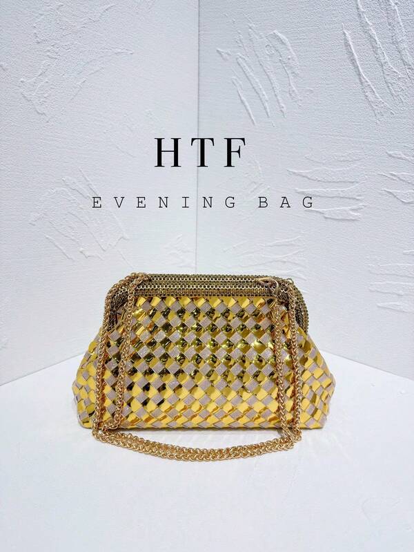 Women Evening Bag PU Leather Luxury Clutch Bag Woven Prom Evening Women Bag Party Banquet Bag Minimalist Sequins Envelope Crossbody Evening Party Bags For Women, Perfect For Party, Wedding, Prom, Dinner/Banquet