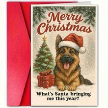 1pc Christmas Greeting Card With Adorable Dog In Santa Hat - Festive Cartoon Design, Perfect For Pet Lovers, Holiday Celebrations & Gift Giving, Paper Material, No Batteries Needed, Christmas Decorations, German Shepherd Christmas Card, Christmas Cheap Thing, Design Paper Christmas Mouse, Christmas Stuff Cheap, Highland Christmas Card, Christmas Card With Envelope