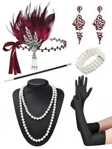 D EXCEED 2/5/6件套 1920年代女士时尚配饰套装 – 复古发箍、人造珍珠项链、耳环、手镯、手套 – 适合盖茨比主题派对、复古婚礼招待会 - 彩色 - 查看 23
