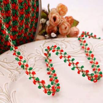 4,5M rött och grönt spetsband - Julgransdekorationsband med gyllene accenter, högkvalitativt hantverksband för kransar, girlanger, presentinslagning och högtidspyssel, band till julgran, festliga dekorationer, elegant dekoration, invecklade mönster