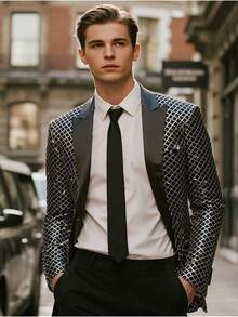 Men's Suit Party Sequin Suit Jacket, Silver Men's Suit Jacket, Sequin Fabric, Suitable For Husbands To Attend Weddings, Dinners, And Dances - Silver - View 1