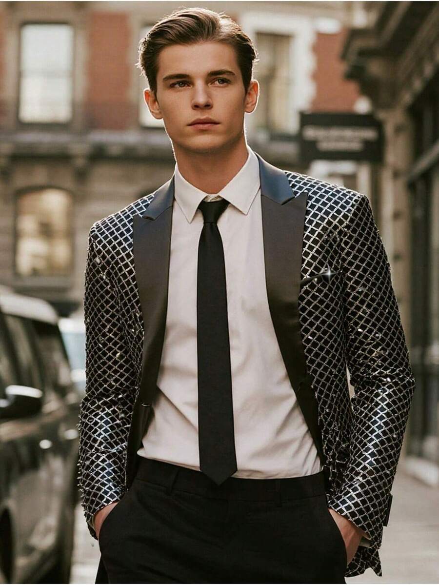 Men's Suit Party Sequin Suit Jacket, Silver Men's Suit Jacket, Sequin Fabric, Suitable For Husbands To Attend Weddings, Dinners, And Dances - Silver - View 1