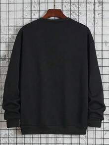 Men's Heavyweight Halloween Oversized Round Neck Sweatshirt - Spooky Pumpkin Skull & Bat Graphic Print,Fall Hoodies,Men's Fall Clothes,Street Wear,Halloween,Mens Hoodies,Y2k Clothes,Jesus Hoodie,Thanksgiving Day,Nightmare Before Christmas,Christmas - 黑色 - 查看 2