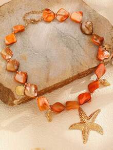 1pc Bohemian Style Ocean Inspired Star Pendant Necklace With Blue-Green And Gold Beads - Versatile Women's Accessory For Vacation, Party, Casual Wear - Durable Year-Round Gift, Charm Necklace, Ocean Themed Jewelry, Stable Color Beads, Holiday Gift - Multicolor - View 9