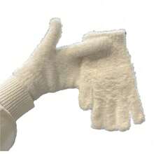 Cycling Imitation Rabbit Fur Plush Ins Wind Gloves Women's New Autumn And Winter Velvet Warm Cute Finger Cold - 白色 - 查看 5