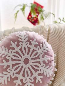 1 Stück Weihnachts-Rot Schneeflocke bestickte runde Kissenbezug, geeignet für Inneneinrichtung, Weihnachtsdekokissenbezug, Kissenfüllung nicht enthalten