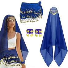 Belly Dance Set Belly Dance Chiffon Hip Scarf, Bandana Wrist Bracelet Dance Accessories With Gold Coins - Multicolor - View 4
