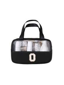 1pc Transparent PVC Makeup Bag, Multifunctional Letter Travel Pouch, Waterproof Letter Bag With Minimalist Letter Stickers, Large Capacity Toiletry Bag, Travel Organizer, Cosmetic Bag, Beach Bag, Travel Essentials, Student Supplies, Dorm Necessities, Bathroom Storage, Home Decor, Gift For Girlfriend, Teacher, Mom, Girlfriend, Halloween Gift, Christmas Gift, Autumn/Winter Essential, Autumn Decor, Bedroom Decor