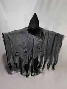 1 pièce Cape de costume de squelette d'Halloween, Cape sombre effrayante. Tenue de zombie mystérieux pour le jeu de rôle, Cape à capuche déchirée sombre pour fête et festival