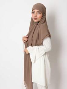 1pc Chiffon Muslim Headscarf, Solid Color Casual Scarf, Sunscreen Shawl, Beach Wrap, 140*140cm