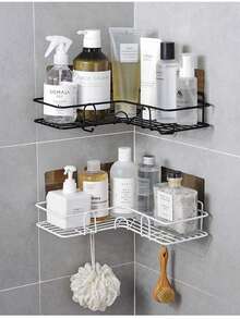 Estantería de baño, estantería de ducha, baño, cocina, estante de almacenamiento triangular sin perforación, estantería de almacenamiento de baño, 1 pieza - Negro - Ver 5