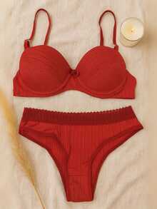 Conjunto Lingerie Sutiã com Bojo e Calcinha com Tecido em Ribana de Poliamida Mayara. - Vermelho - Visão 2