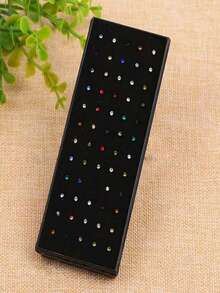 60pcs 2mm Stainless Steel Rhinestone Nose Studs, Facial Body Piercing