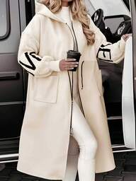 Damen Große Größen Strickärmel Patchwork Kapuzen Reißverschluss Lange Lässig Jacke, Alltagstragen, Herbst/Winter