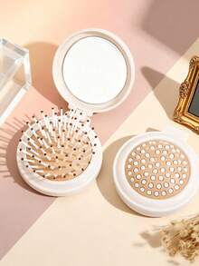 Portable Folding Travel Comb, With Mirror Hair Brush, Round Folding Pocket-Sized Hair Brush, Mini Travel Large And Small Comb, Suitable For Women's Travel Necessities, Travel Accessories, Massage Comb (This Product Is Easy To Fall Off And Can Be Put Back), Hair Clip, Hair Accessory, Suitable For School, Outdoor, Party, Home