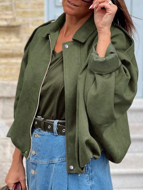 2025 Veste zippée à manches longues avec col synthétique pour femmes, coupe ample, élégante, convenant pour le travail. Vêtement d'extérieur pour femmes, automne/hiver