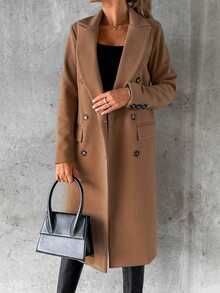 Plus Size Women's Elegant Solid Color Button Coat Jacket, Autumn/Winter
