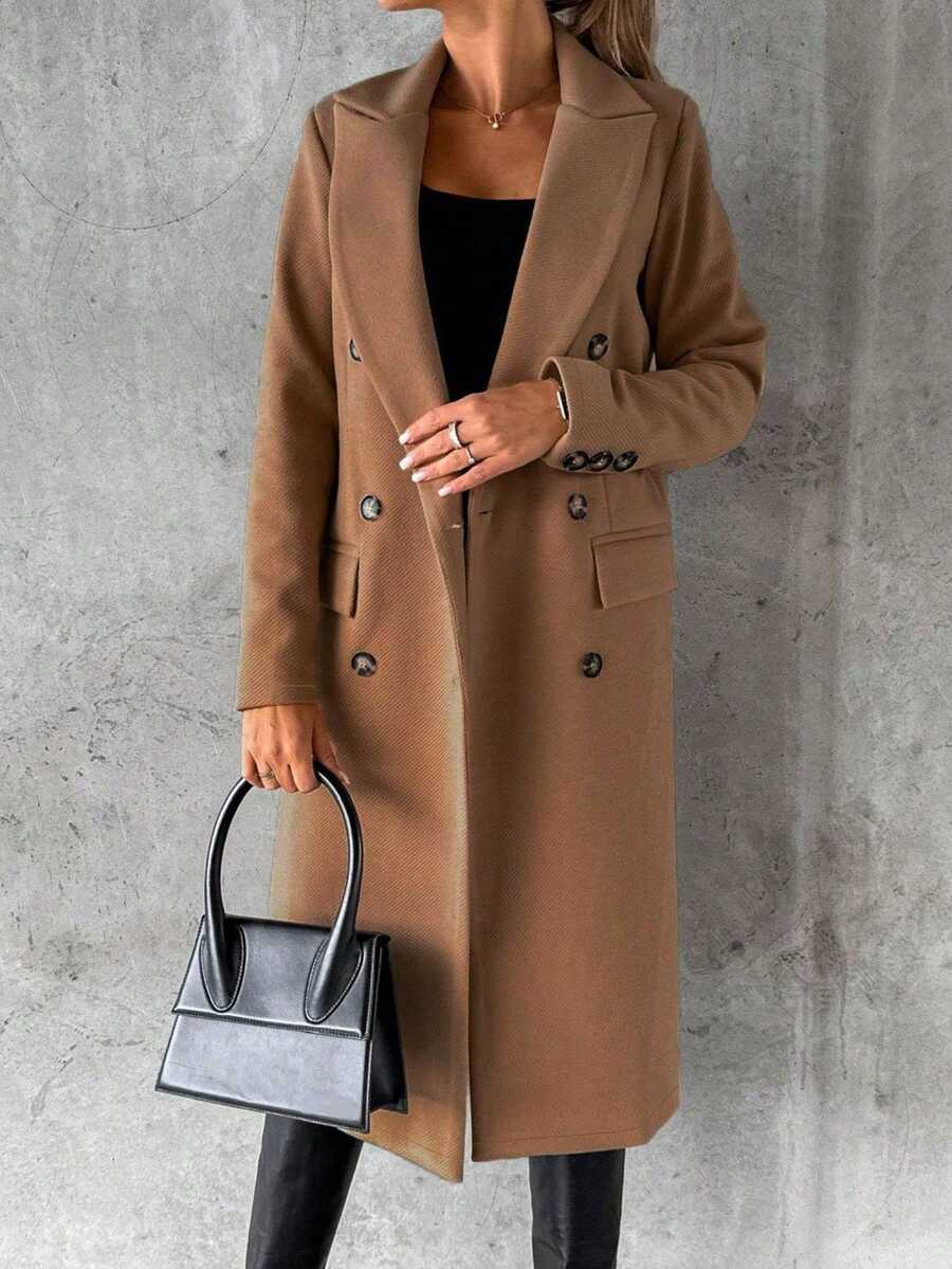 Plus Size Women's Elegant Solid Color Button Coat Jacket, Autumn/Winter